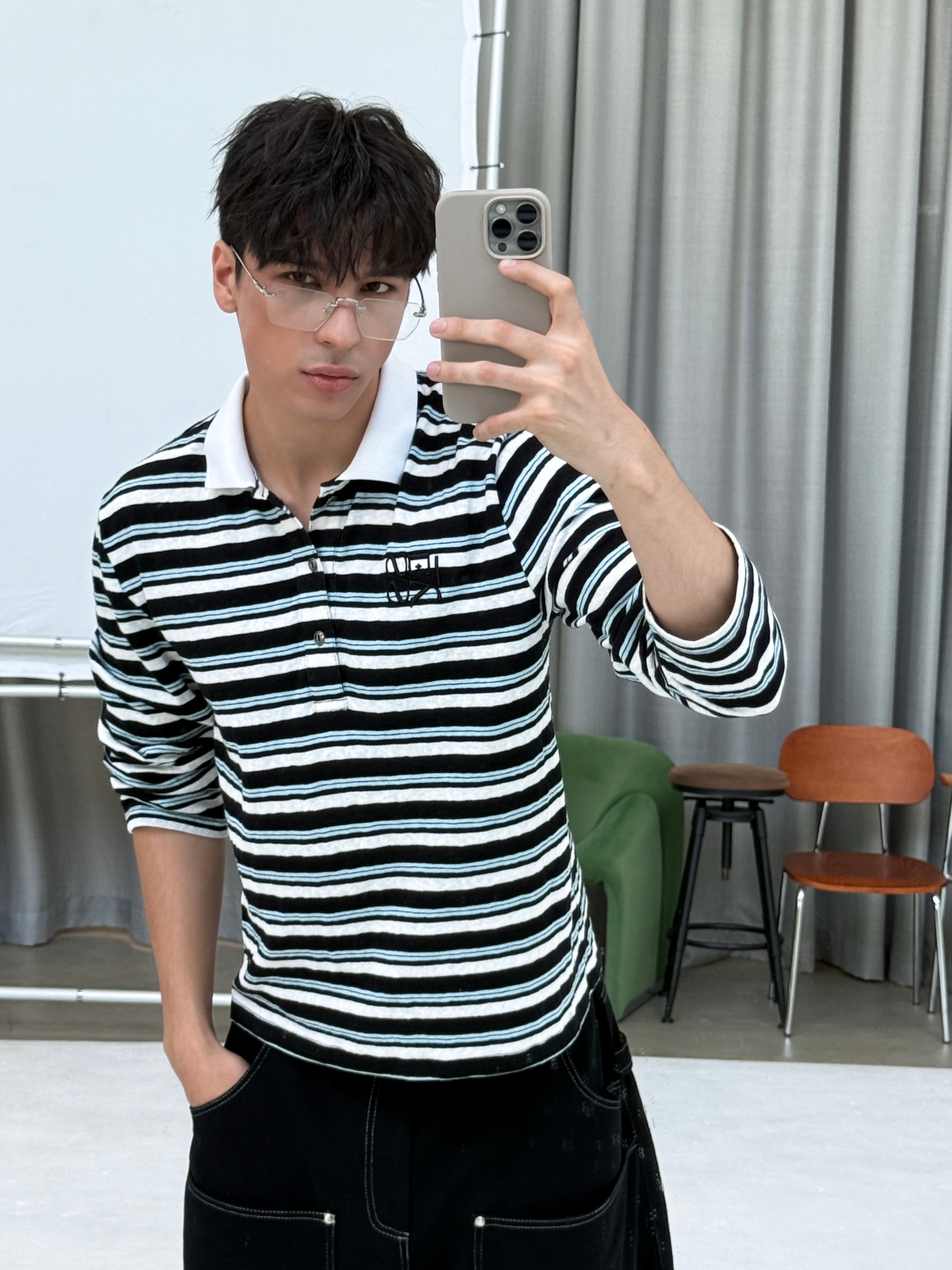 CURRENT STRIPE POLO LS