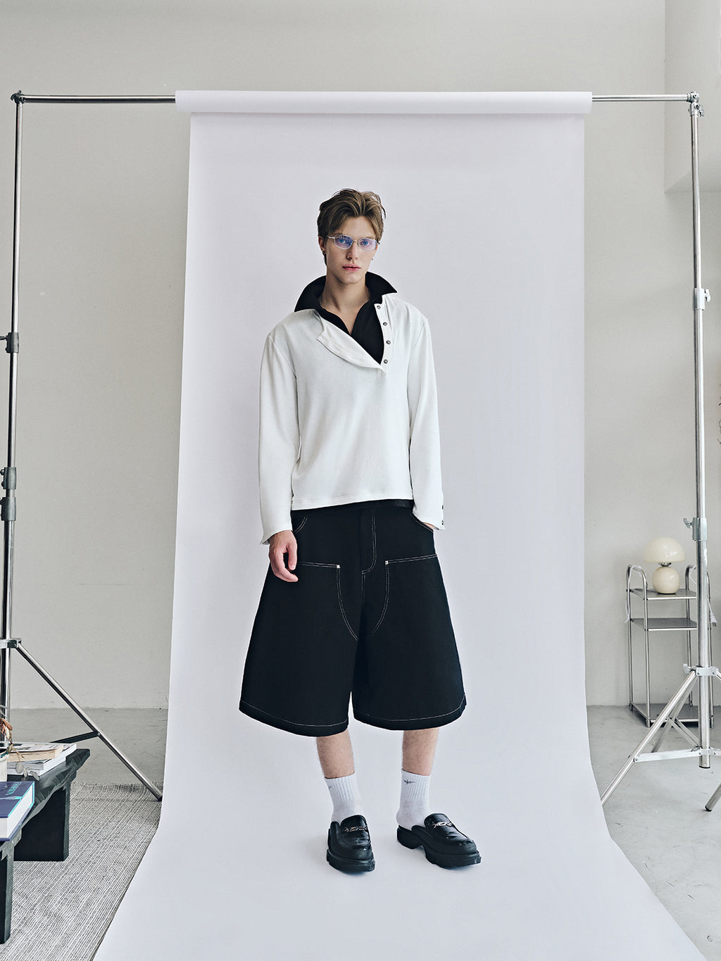 DUAL COLLAR POLO LS / WHITE