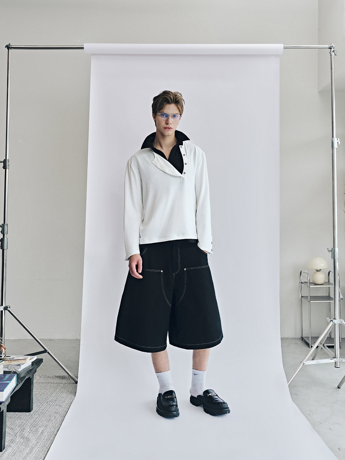 DUAL COLLAR POLO LS / WHITE