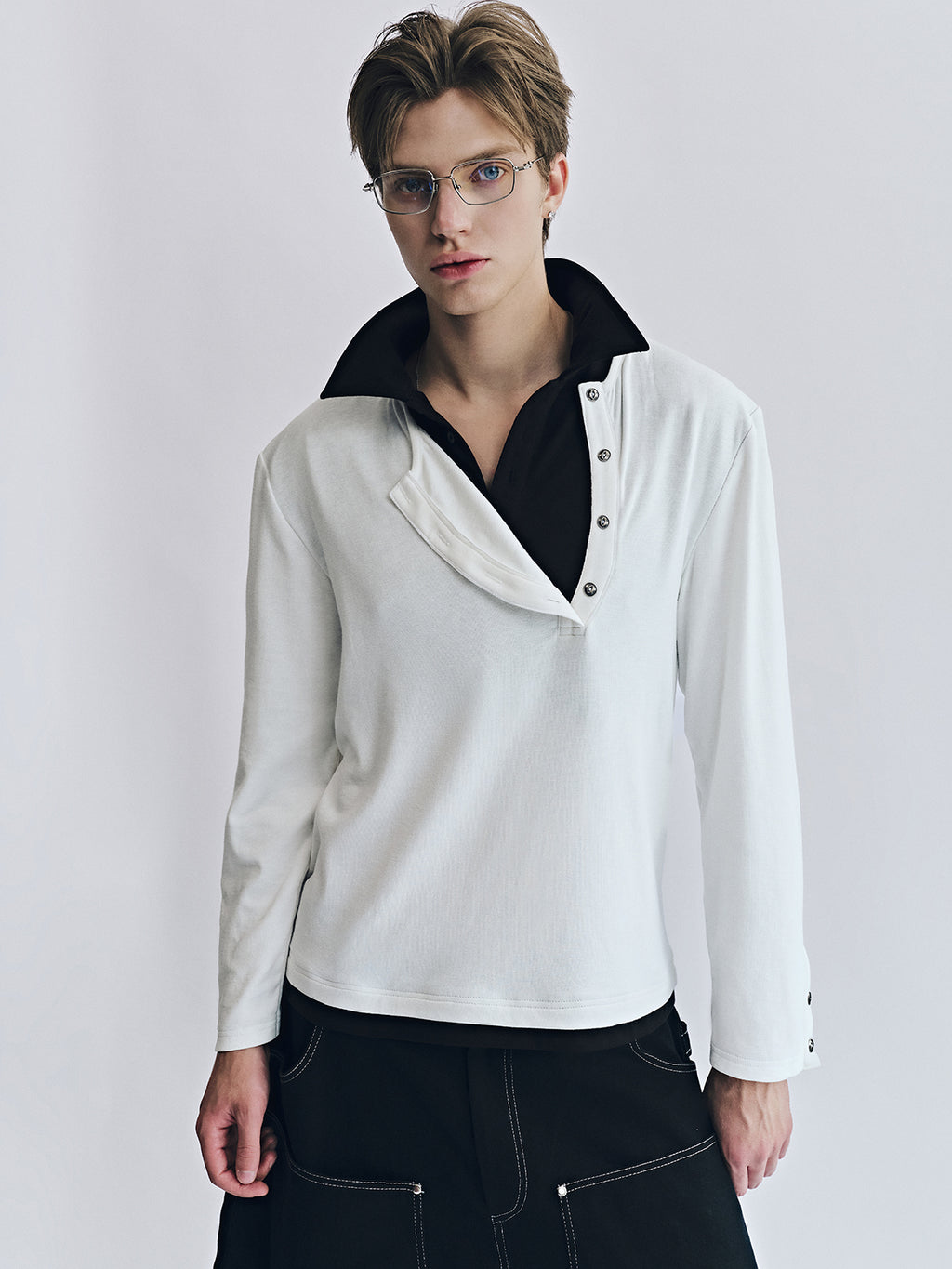 DUAL COLLAR POLO LS / WHITE