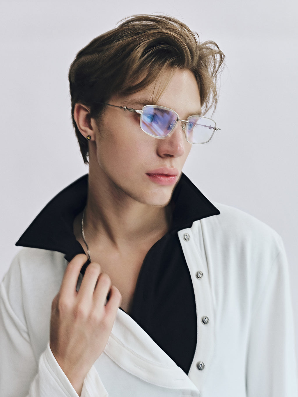 DUAL COLLAR POLO LS / WHITE