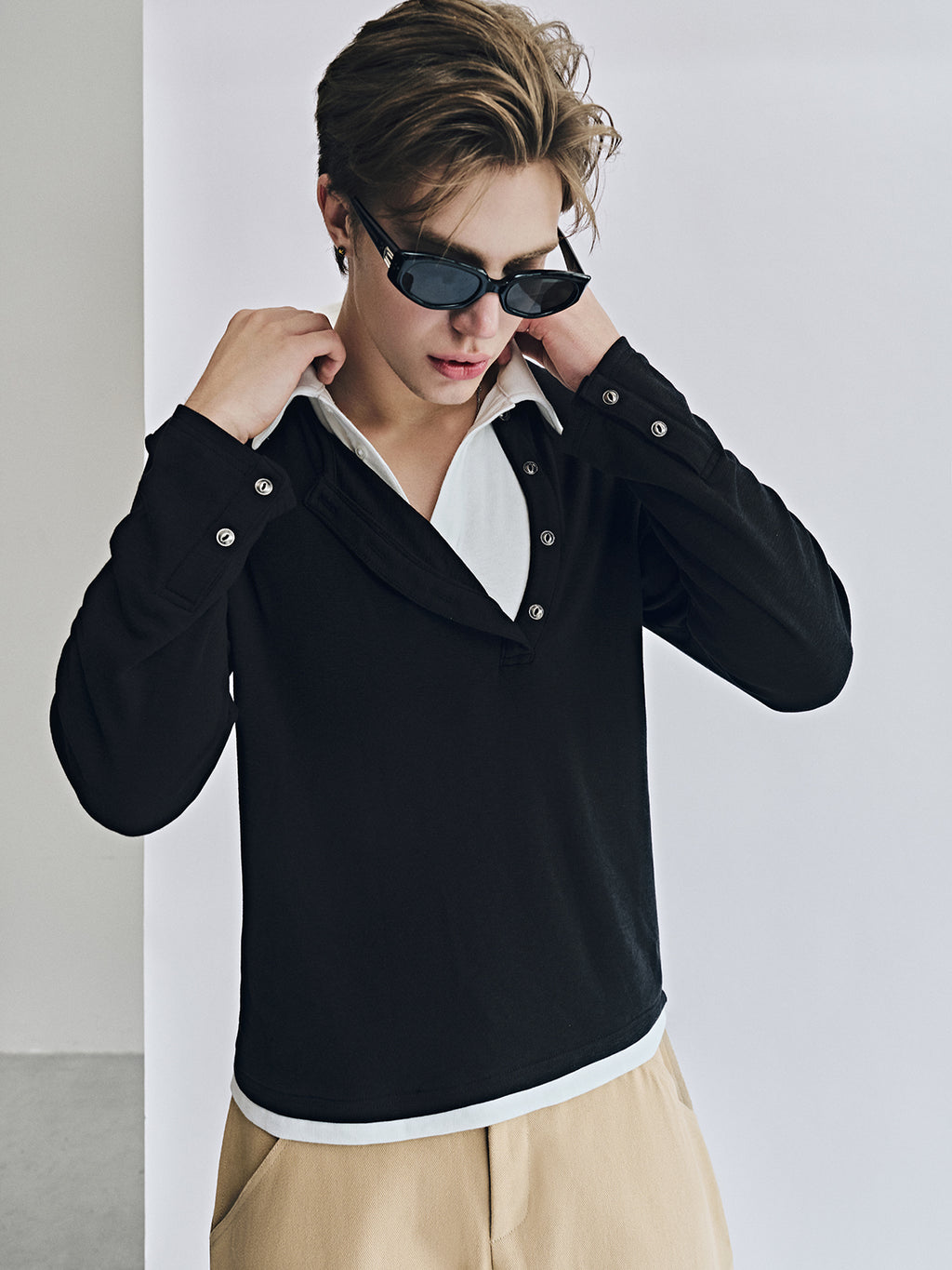 DUAL COLLAR POLO LS / BLACK