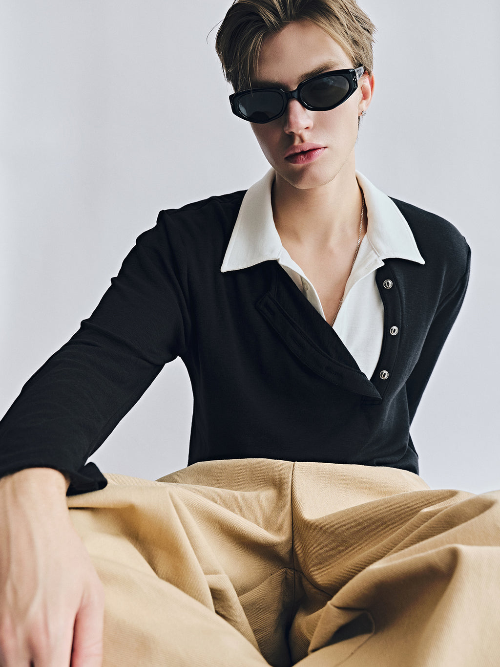 DUAL COLLAR POLO LS / BLACK